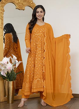 Vibrant Orange Blooming Embroidered Sequins Anarkali Suit