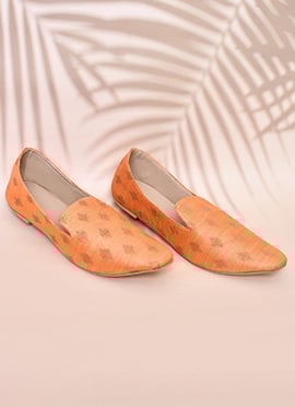 Vibrant Orange Cotton Silk Jacquard Mojri