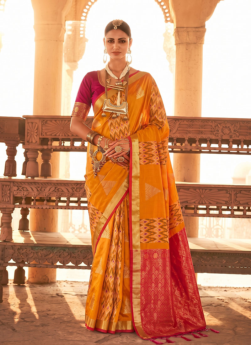 Vibrant Orange Silk Zari Saree Festive Wear