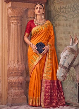 Vibrant Orange Silk Zari Saree
