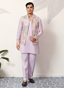 Vibrant Pink Satin Silk Embroidered Sequins Thread Bandi Set