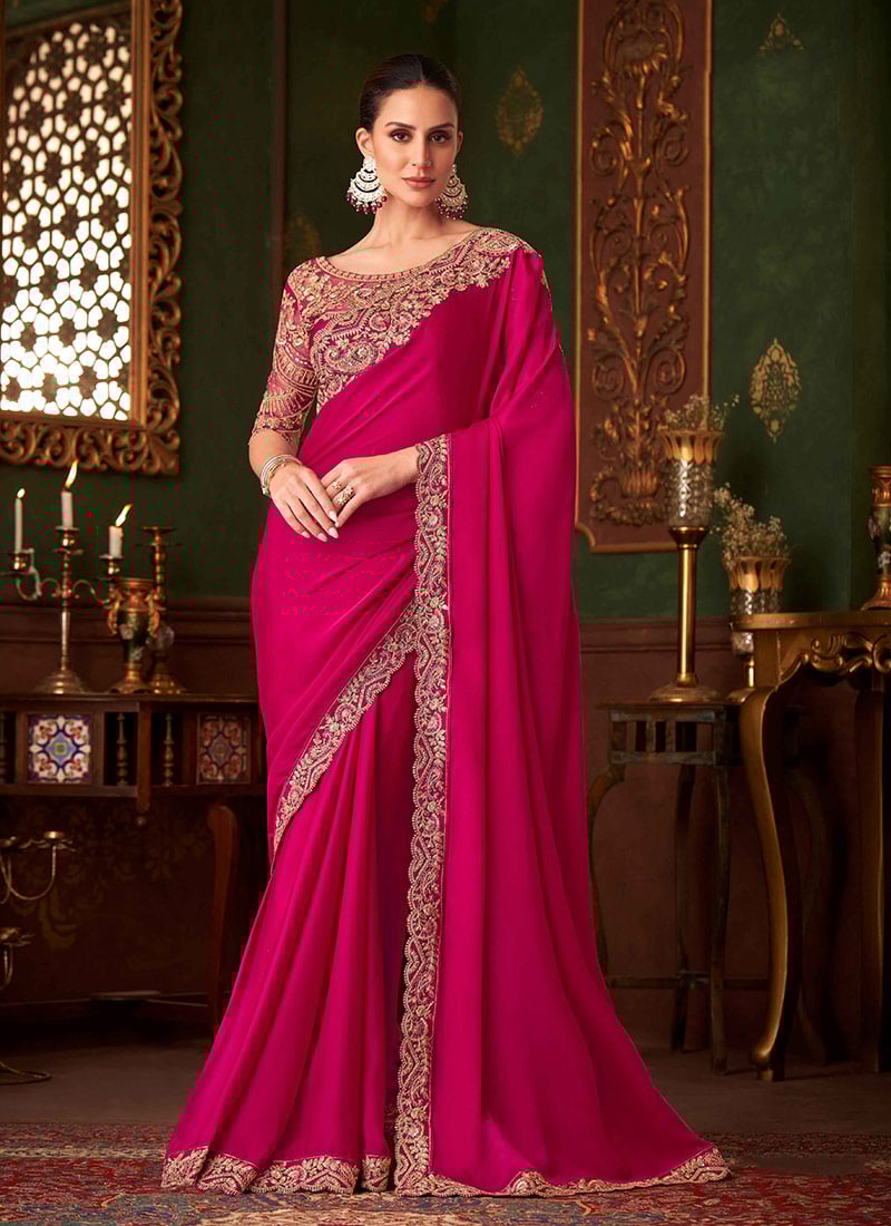 Vibrant Pink Silk Zari Embroidered Sequins Saree Wedding Wear-SASCC3906SW1416