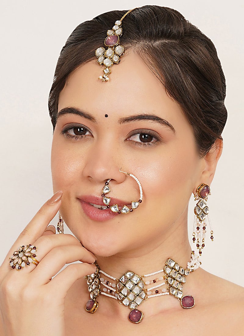 Vibrant Purple Kundan Beaded Choker Wedding Wear