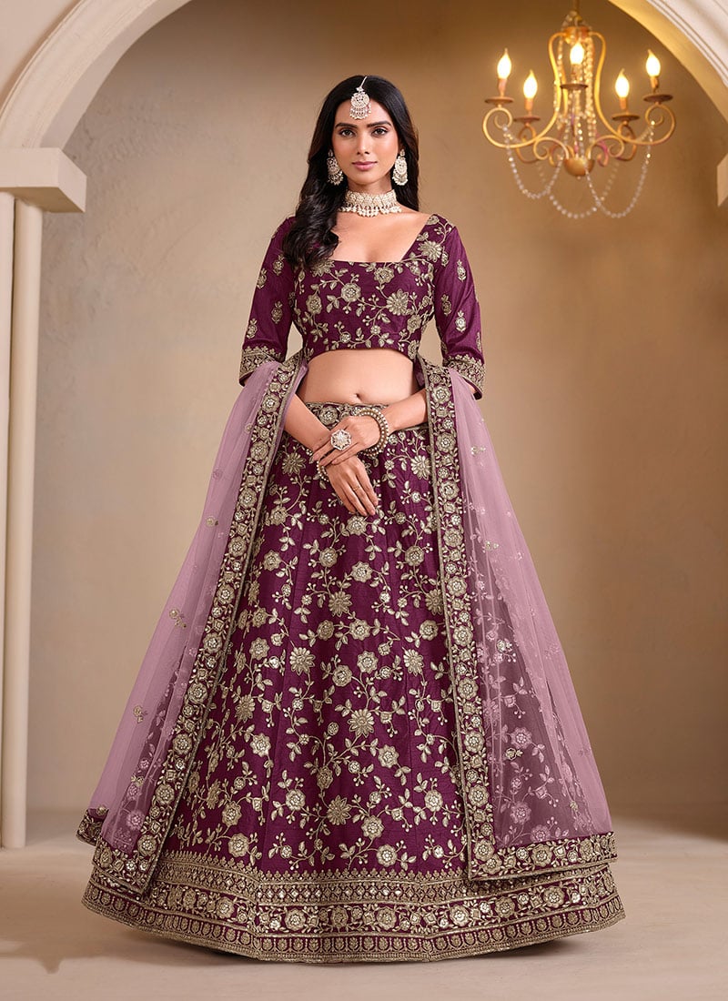 Vibrant Purple Silk Lehenga With Sequins And Zari Embellishments Wedding Wear