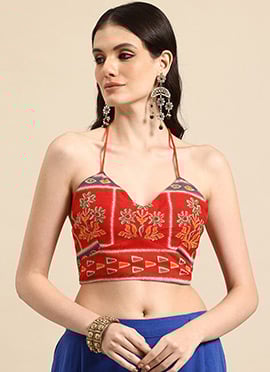 Vibrant Red Chanderi Ikat Printed Blouse