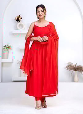 Vibrant Red Rayon Anarkali Suit