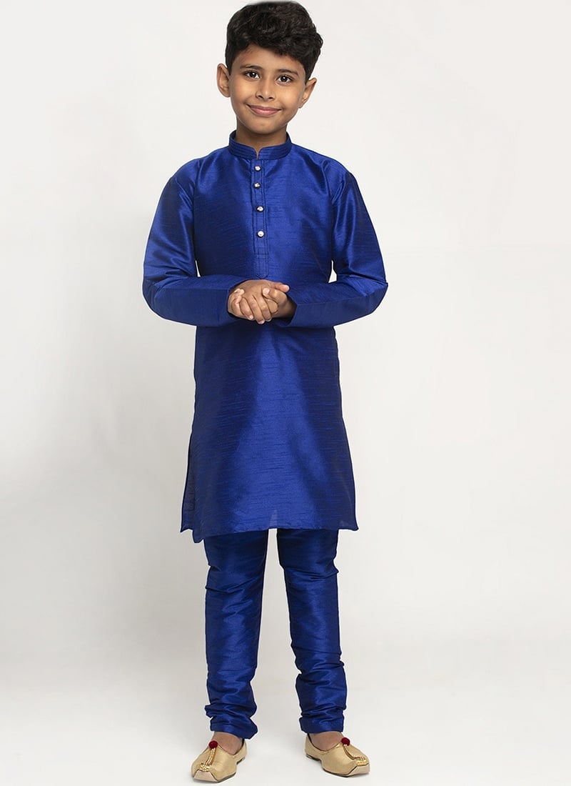 Vibrant Silk Dupion Kids Boys Kurta Pyjama Party Wear