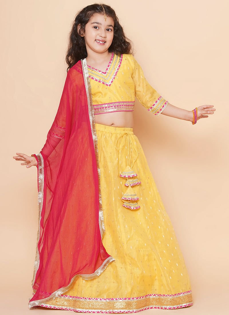 Vibrant Silk Jacquard Kids Girls Umbrella Lehenga