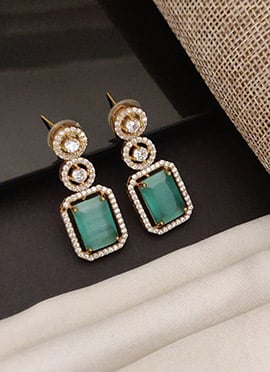 Vibrant Turquoise Kundan American Diamond Danglers