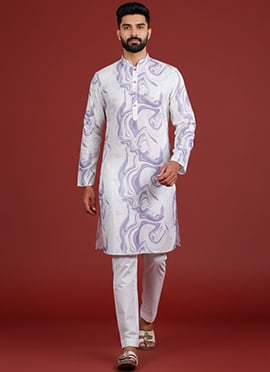 Vibrant Violet Silk Printed Kurta Pyjama