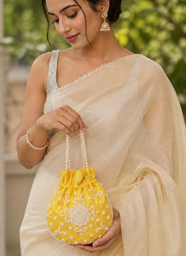 Vibrant Yellow  Silk Beads Moti Potli Bag