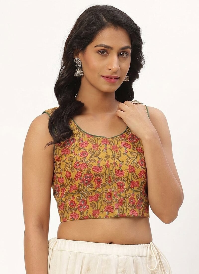 Vibrant Yellow Cotton Printed Blouse   After Six Wear