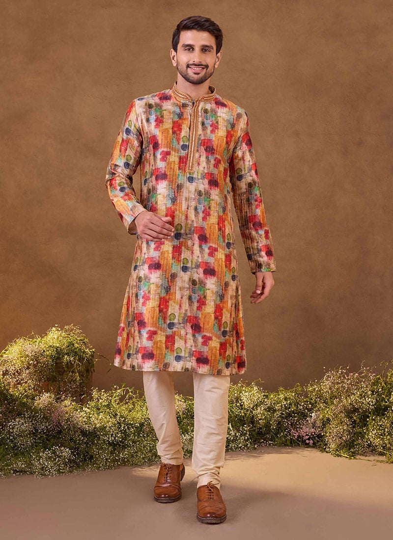 Vibrant Yellow Digital Sequence Designer Kurta Pyjama Set Festive Wear