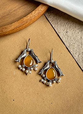 Vibrant Yellow Kundan Beads Bird Design Danglers