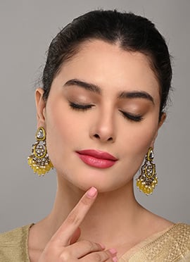 Vibrant Yellow Meenakari Kundan Pearl Hoops