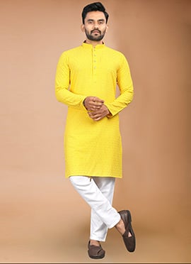 Vibrant Yellow Rayon Sequins Embroidered Kurta Pyjama