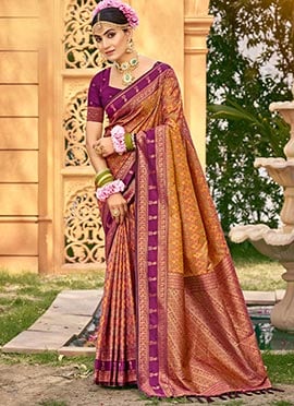 Vibrant Yellow Soft Silk Jacquard Woven Ikkat Print Saree