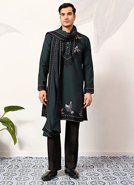 Vibrant Yellow Viscose Silk Embroidered Sequins Thread Kurta