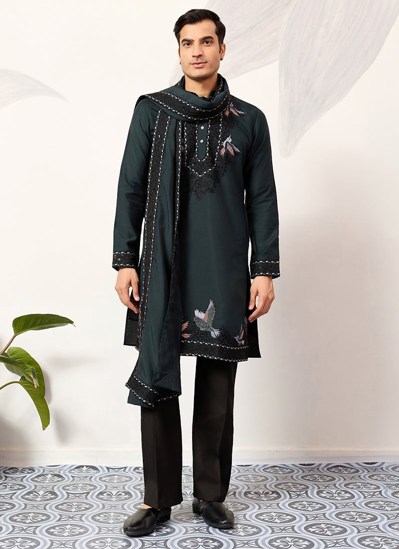 Vibrant Yellow Viscose Silk Embroidered Sequins Thread Kurta