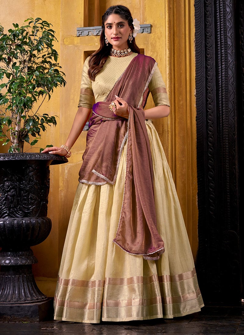 Vibrant Yellow Zari A Line Lehenga Festive Wear