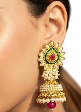 Vintage Gold Plated Kundan Beads Jhumka