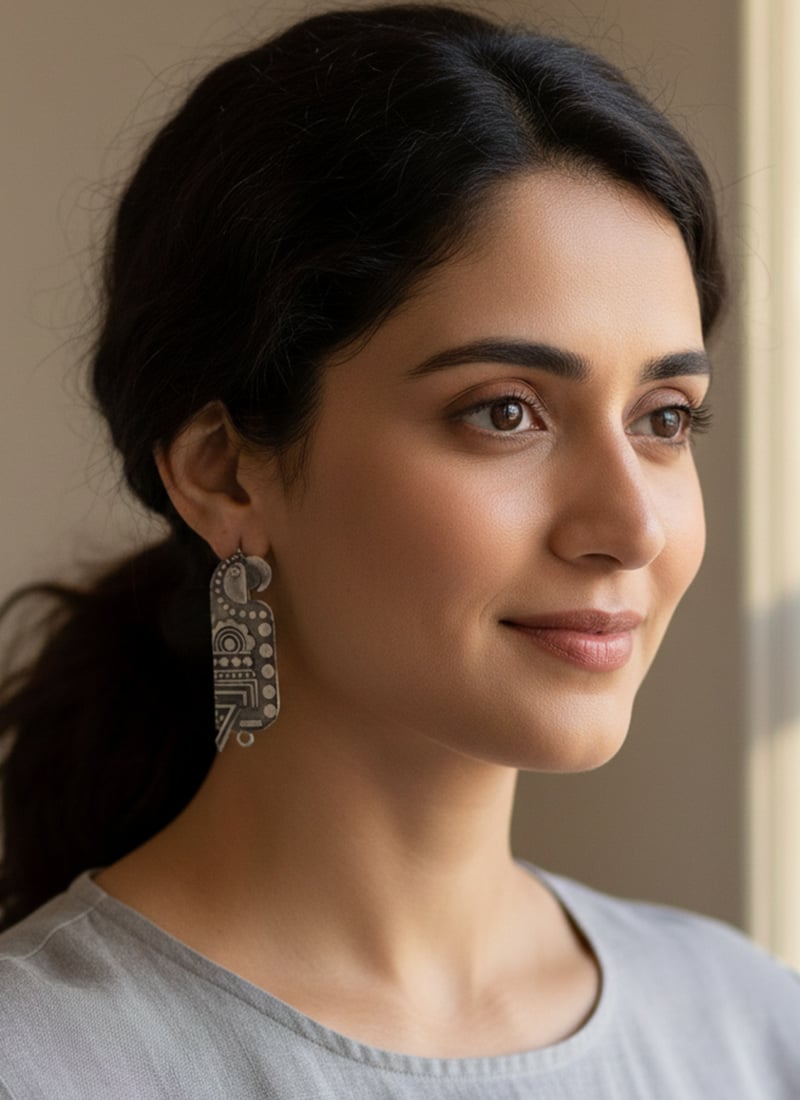 Vintage Inspired Silver Oxidised Drop After Six Wear