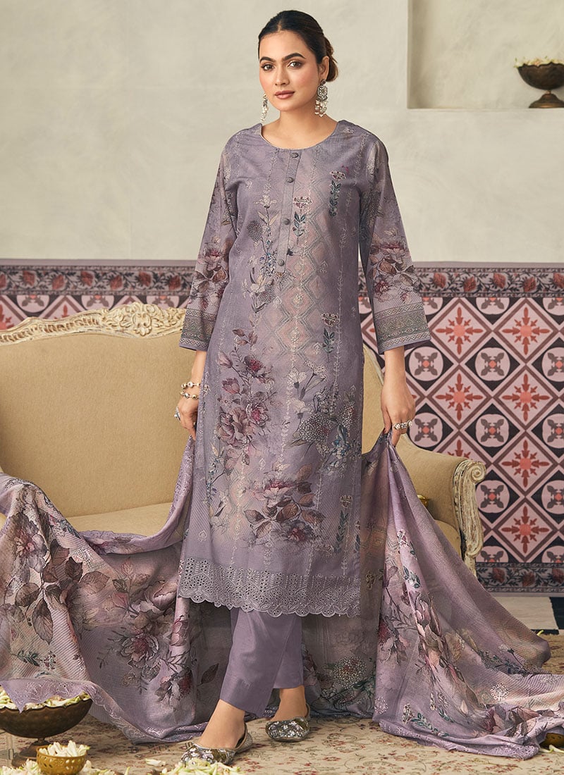 Violet Cotton Digital Print Straight Pant Suit After Six Wear