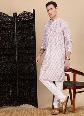 Violet Cotton Printed Kurta