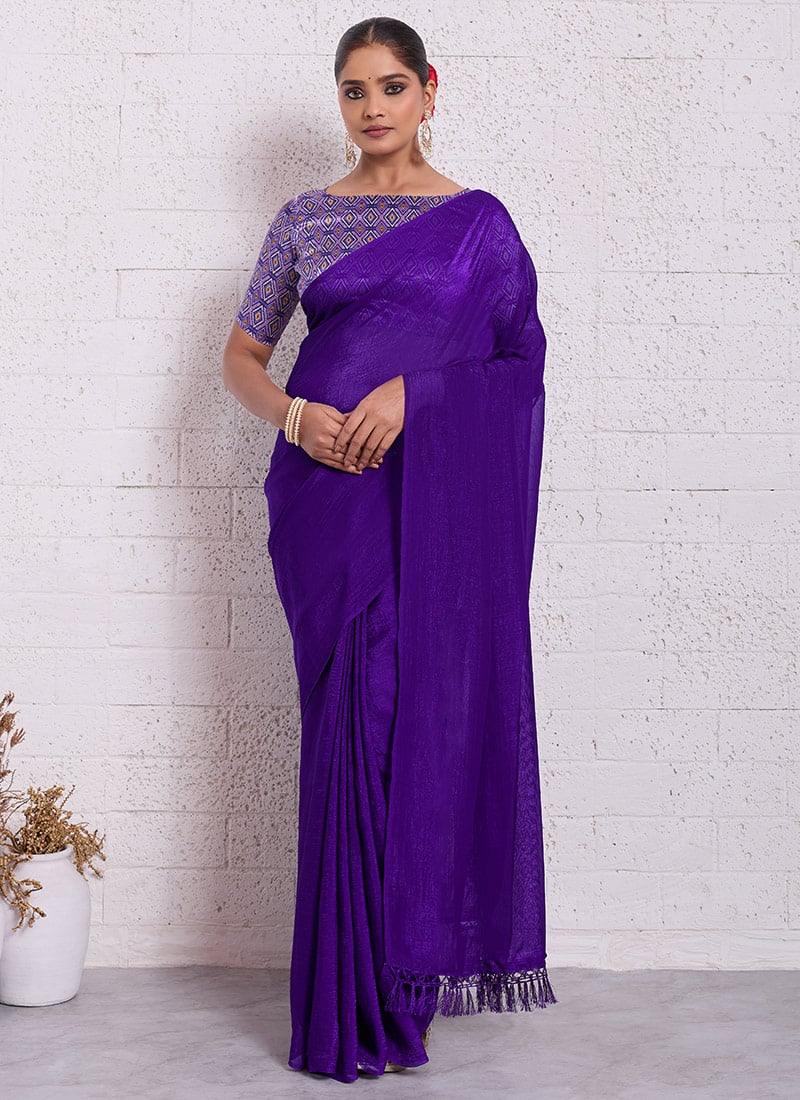 Violet Crunchy Silk Digital Print Saree After Six Wear
