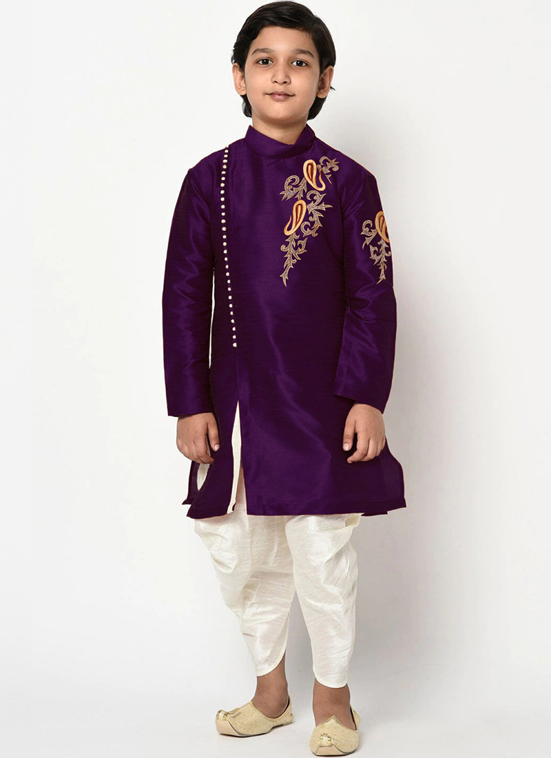 Violet Dupion Silk Embroidered Kurta Pyjama