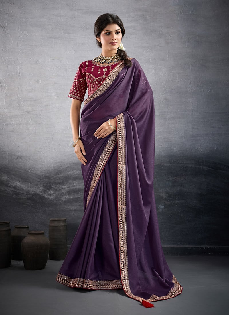 Violet Faux Georgette Embroidered Sequins Saree