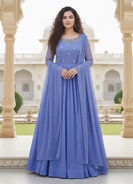 Violet Georgette Sequins Beads A Line Anarkali Suit