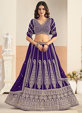 Violet Georgette Zari Embroidered Sequins Lehenga Set