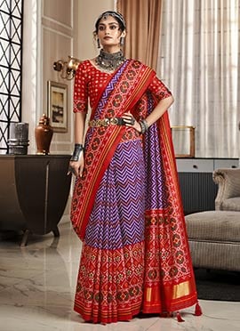 Violet Handloom Silk Patola Print Saree