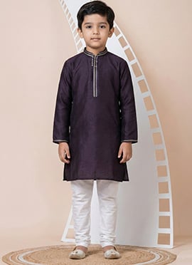 Violet Jacquard Silk Kids Boys Kurta Pyjama