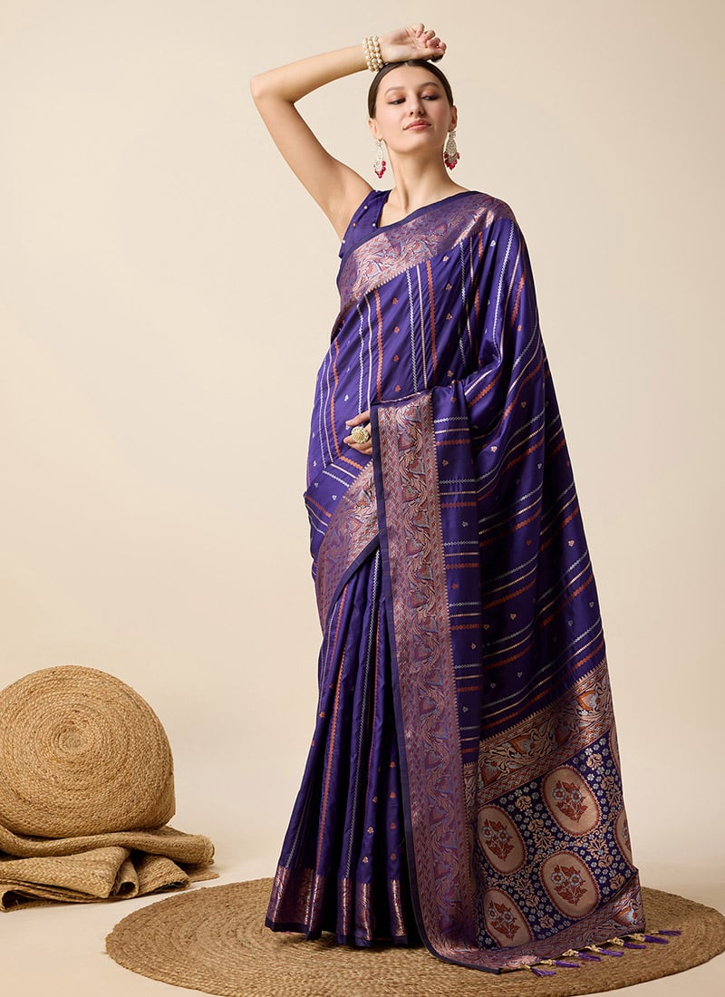 Violet Jacquard Silk Zari Saree Festive Wear