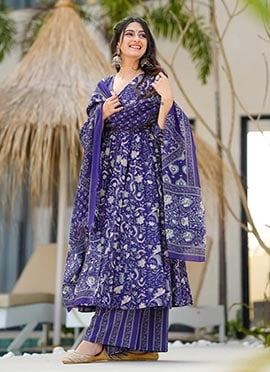 Violet Muslin Digital Print Anarkali Suit