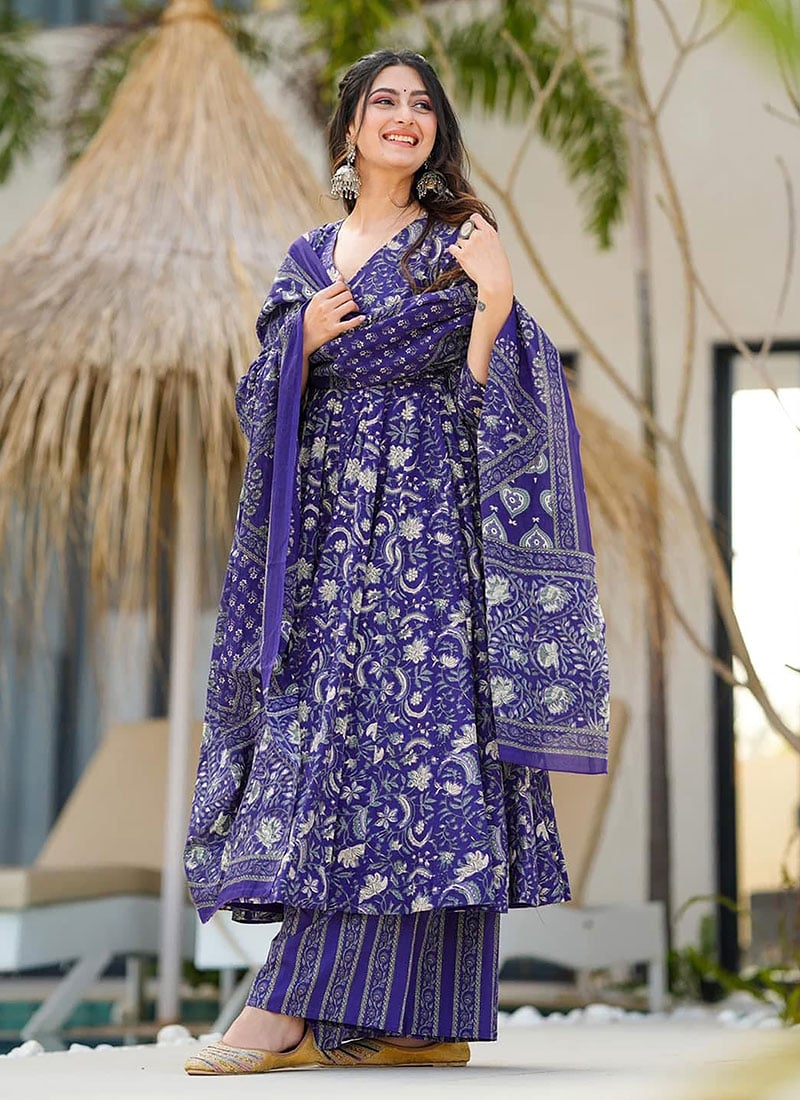 Violet Muslin Digital Print Anarkali Suit After Six Wear