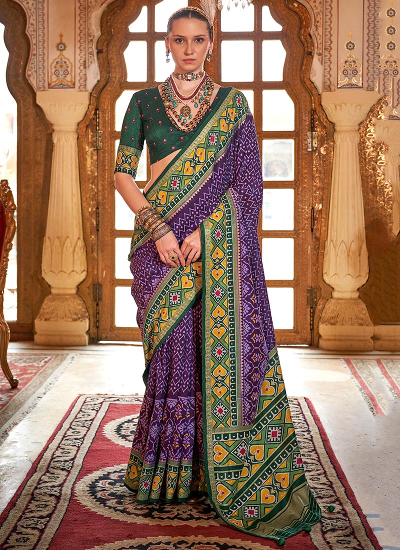 Violet PV Silk Digital Patola Print Saree