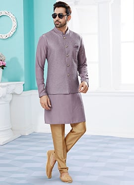 Violet Silk Dupion Embroidery Bandi Set