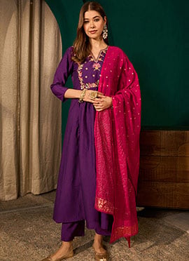 Violet Silk Embroidered Anarkali Suit