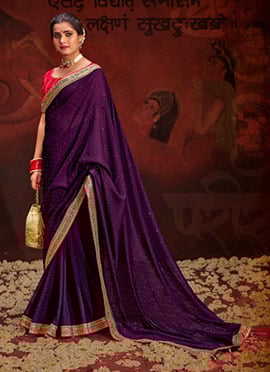 Violet Vichitra Silk Embroidered Sequins Saree