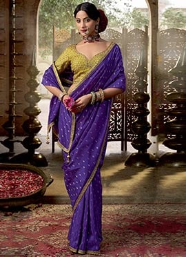 Violet Viscose Crepe Zari Embroidered Sequins Saree