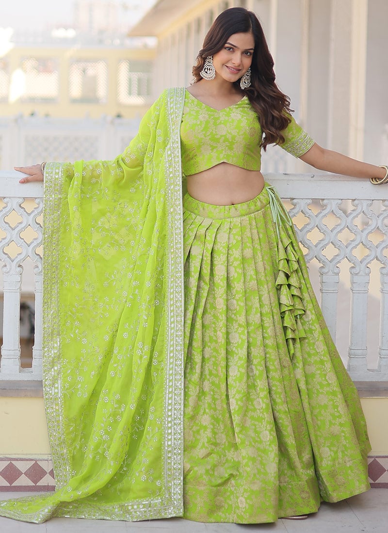 Viscose Jacquard Embroidered Umbrella Lehenga Festive Wear