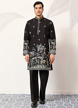 Vivid Orange Viscose Silk Embroidered Sequins Thread Kurta