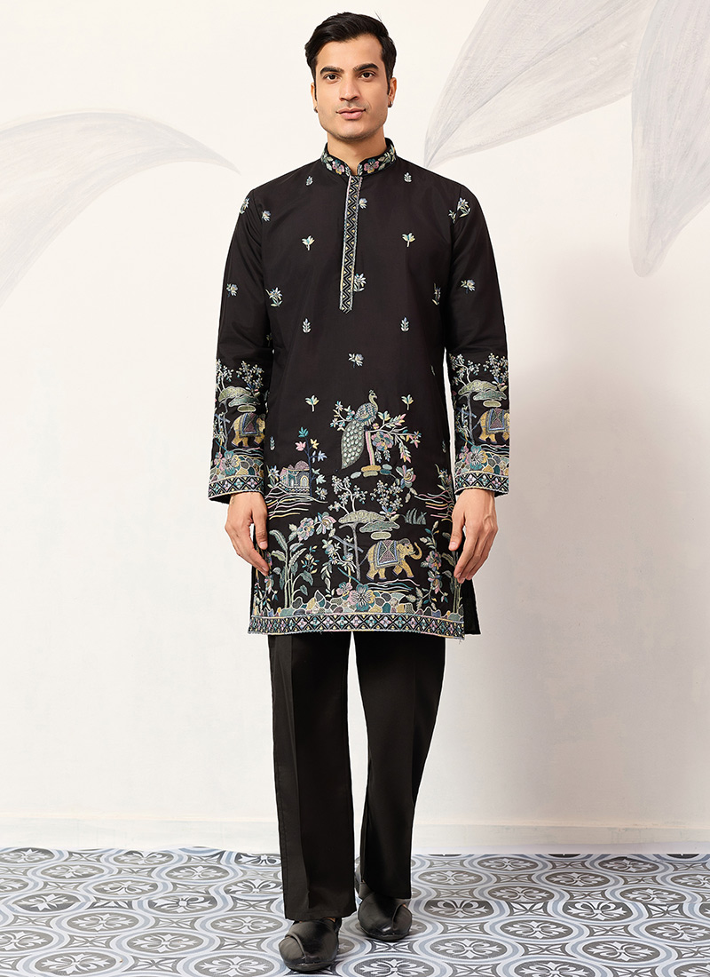 Vivid Orange Viscose Silk Embroidered Sequins Thread Kurta