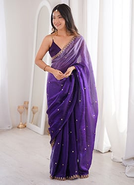 Voilet Fendi Satin Embroidered Sequins Saree