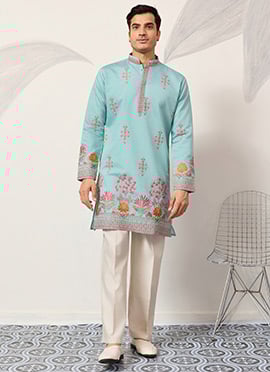 Warm Beige Viscose Silk Embroidered Sequins Thread Kurta