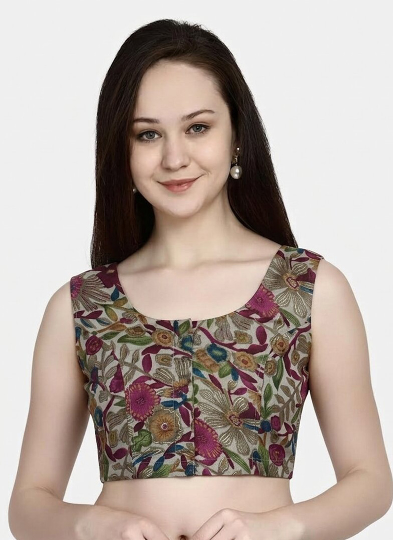 Warm Brown Cotton Printed Blouse   After Six Wear