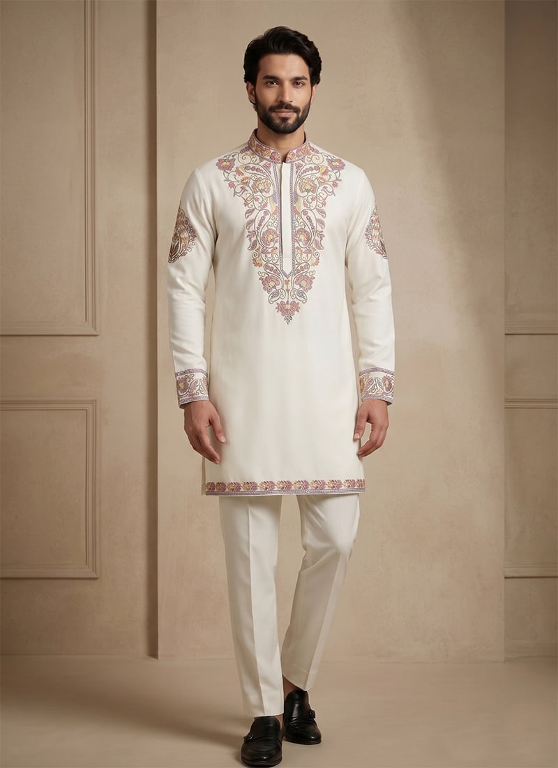 White Armani Embroidered Kurta Pyjama Festive Wear